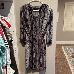 Charlie Jade Long Sleeve Snake Print Dress - Purple and Black